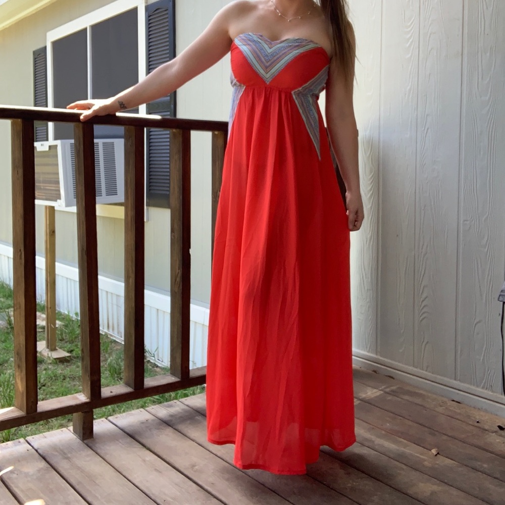 Pink with Aztec Print Strapless Charles Dress